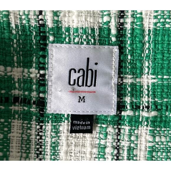 Cabi Size Medium Tweed Green White Black Plaid Jacket Floral Lining 54077 - Picture 6 of 7